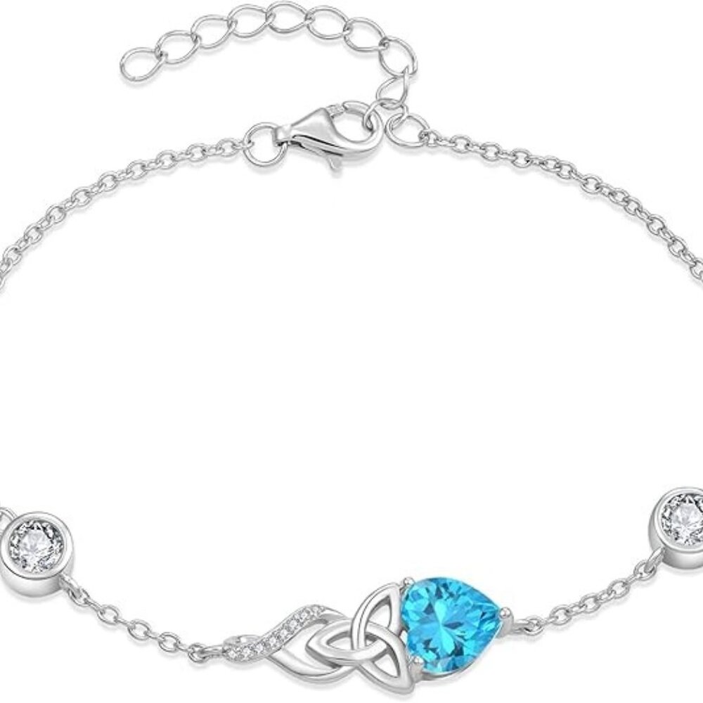 Infinity Celtic Knot 925 Sterling Silver Birthstone Bracelet March - Aquamarine